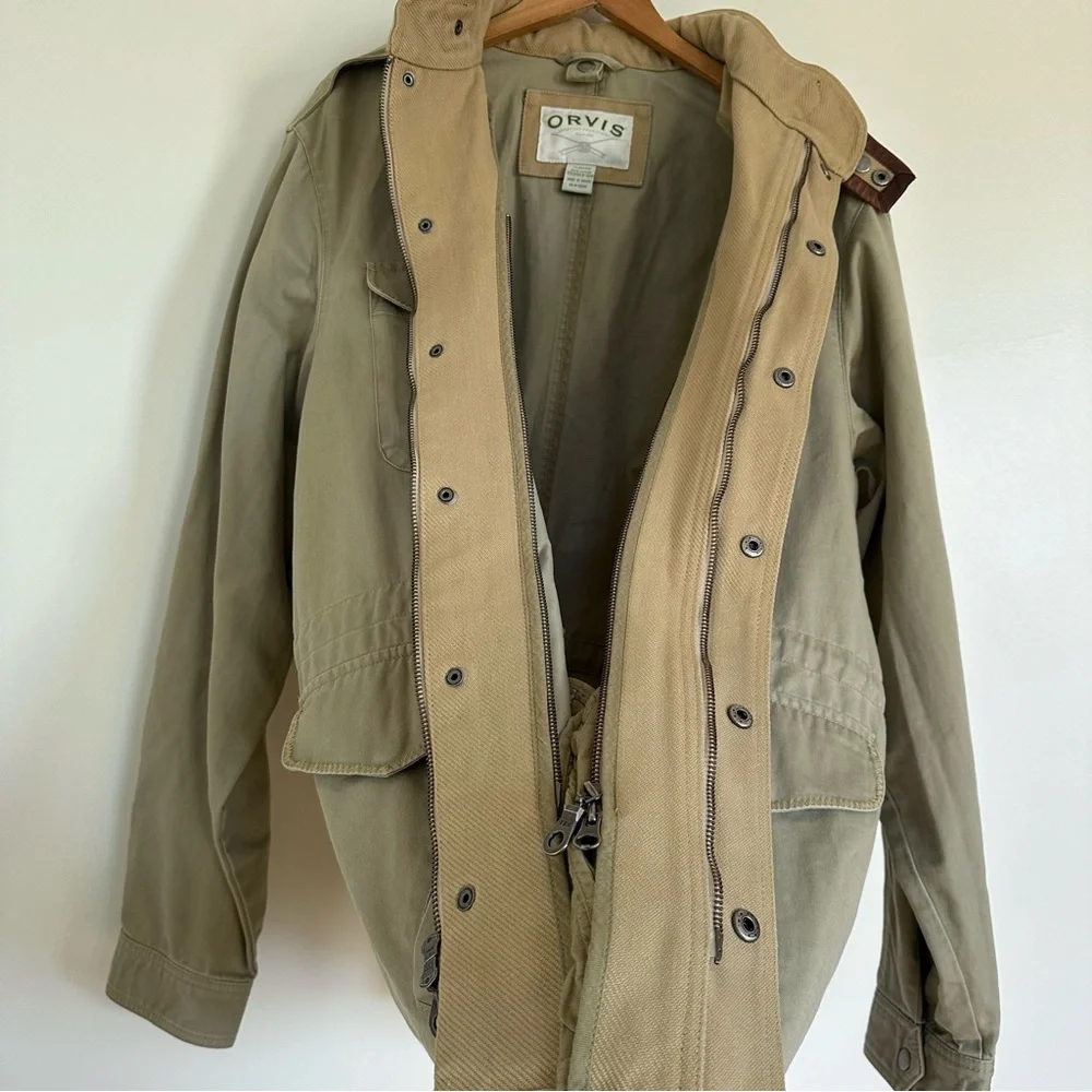 ORVIS Vintage Khaki Beige Chore Canvas Field Utility Jacket Size XL 46-48